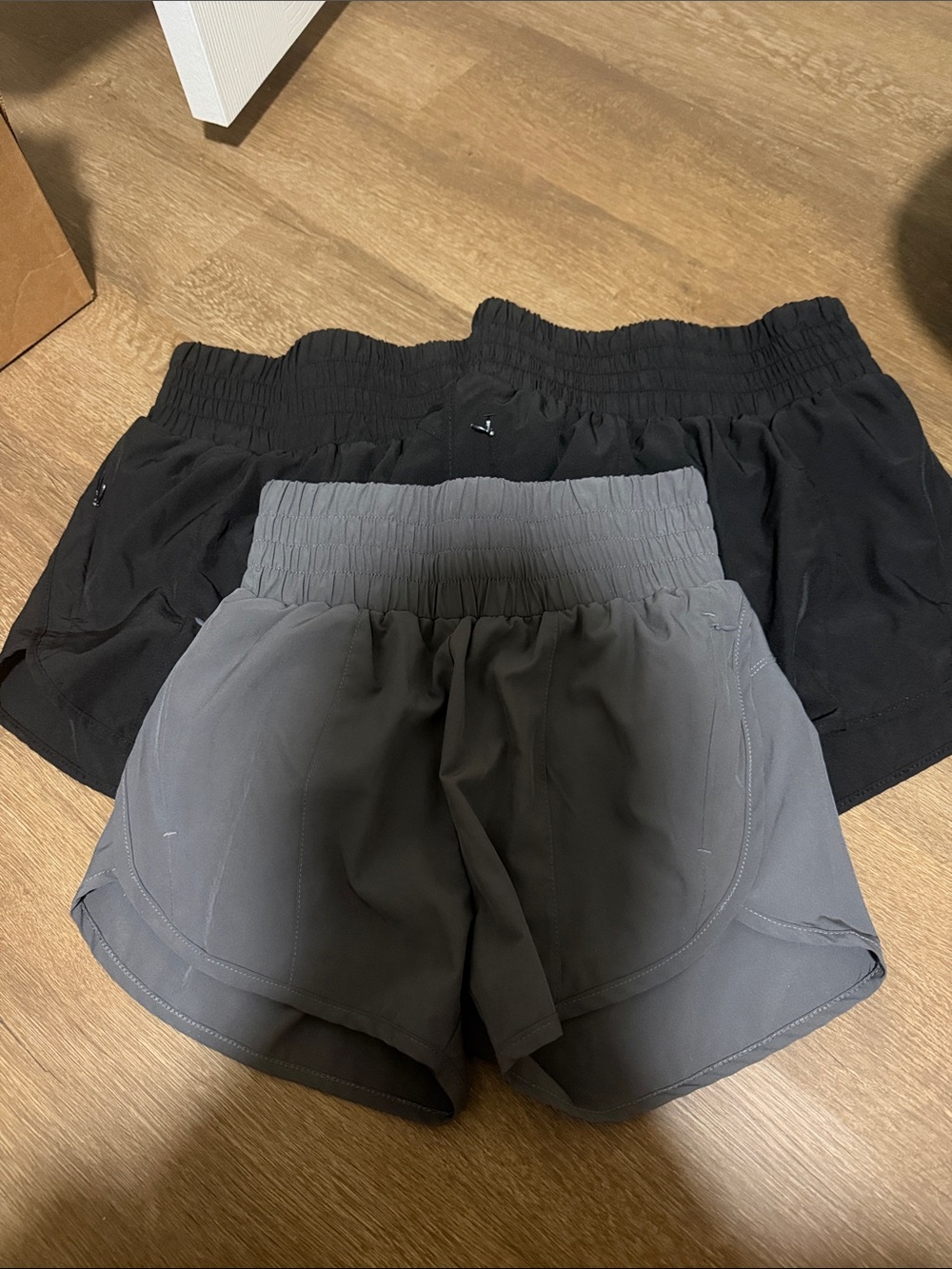 Women’s Athletic Smocked Waist Running Shorts — Black & Gray